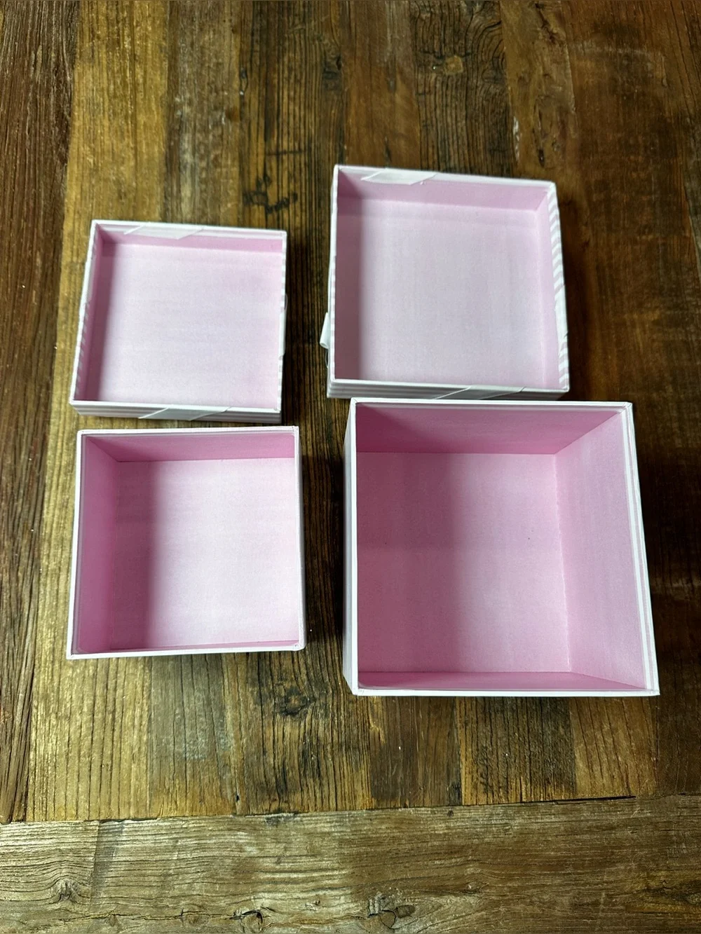 Striped Pink Gift Boxes with Ribbon - Set of 2